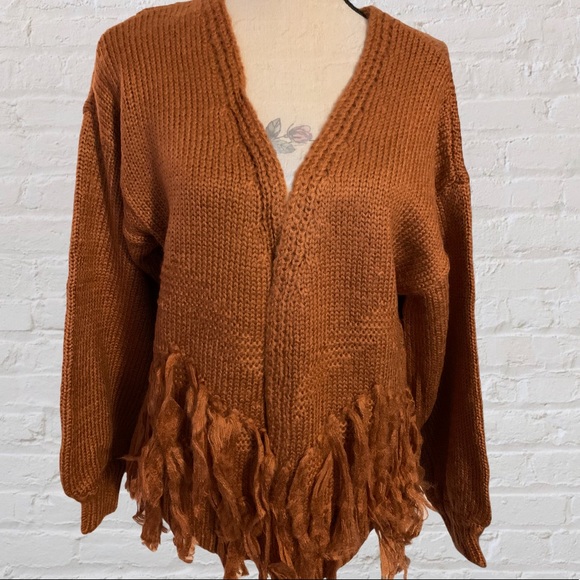 ❌DONATED❌Carmel Brown Fringe Open Style Sweater Cardigan - Picture 6 of 13